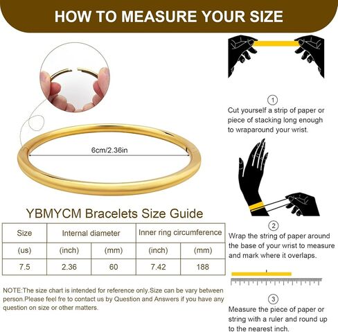 ybmycm 3 حزمة سوار الإسورة الذهبية للنساء الكلاسيكية خفيفة الوزن تكديس سوار الفولاذ المقاوم للصدأ 18K الذهب مطلي الأساور المفتوحة الهدية المجوهرات in Kuwait