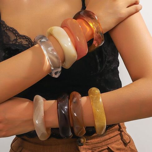 Acrylic Chunky Bangle Bracelets Colorful Resin Wristbands Bracelet Vintage Geometric Bracelet in Saudi Arabia