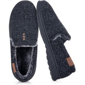 House Slippers for Men Moccasins - Memory Foam Indoor Outdoor Slip-on Loafers with Warm Soft Wool