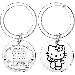 Cute Cat Keychains For Daughter Christmas Birthday Gifts For Daughter Sister Hello Keychain Inspirational Quote Gifts You Are Beautiful Keychain