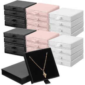 24 Pack Jewelry Gift Boxes Cardboard Jewelry Boxes 3.1 x 3.1 x 0.7 Inch Pull out Design Bulk Small Black Gift Box with Lids for Necklace Ring Bracelets Earring Display Box