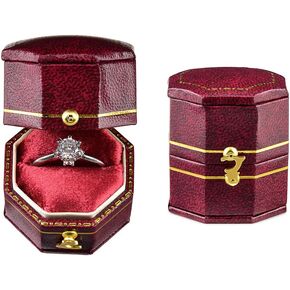TAIMY Classical Victorian Style Wedding Tiny Ring Box, Handcrafted Gift Ring Box Proposal Pocket Size Small Keepsake Jewelry Box(Blue, Square Octagon)
