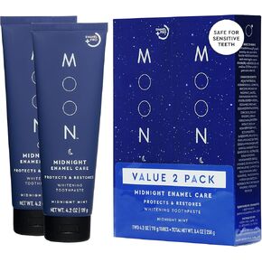 MOON Midnight Enamel Care Whitening Stain Removal Toothpaste, Blue, Fluoride-Free, HA Hydroxyapatite, Midnight Mint Flavor, for Adults and sensitive teeth (2 Pack)
