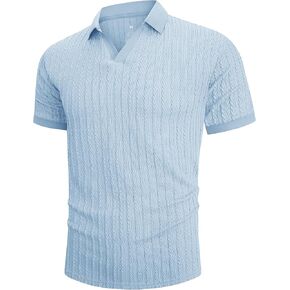 Mens Knit Polo Shirts Casual Stylish V Neck Short Sleeve Sweater Polo Knitted Textured Johnny Collar Tops Fashion 2025
