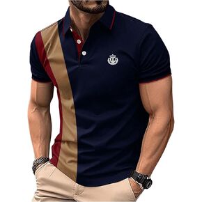 Soly Hux Men Golf Shirt Block Block Print Print Short Sleeve قمصان عمل غير رسمية