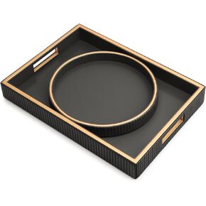 SANZIE Leather Tray Desktop Storage Organizer Premium Serving Tray Decorative Tray Valet Tray for Sundries Cosmetics Phone Wallet Cutlery (Black Holder)