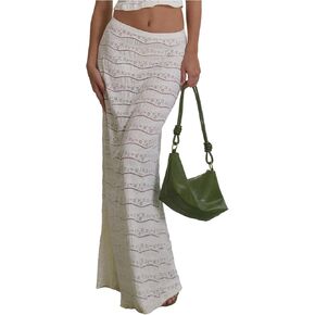 Milumia Women's Hollow Out Knitted Maxi Skirt Boho Low Waist Sheer Summer Long Skirts