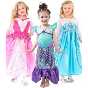 Little Adventures Dreamy Princess Trio Dress Set - Machine Washable Pretend Play (Size Large Age 5-7)