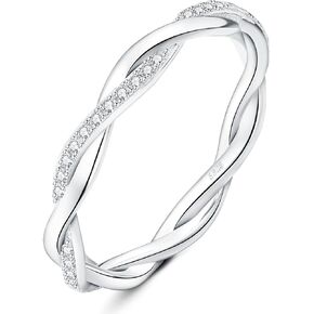 Love Rope Infinity Petite Twisted Vine Cubic Zirconia Eternity Band Ring For Women 925 Sterling Silver, Simulated Diamond 14k White Gold Plated CZ Stackable Rings For Her, Wedding Anniversary