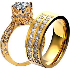 Matching Rings Yellow Gold Plated AAA CZ Women Ring Couple Rings Wedding Band His and Her Ring