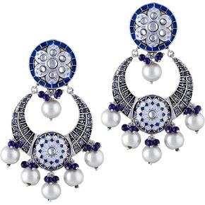 أهيلي الهندي الهندي الإثني المجوهرات المينا مينا ميناكاري يدوية مصنوعة الأزرق jhumki jhumka أقراط الهدية للنساء