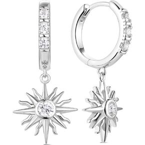 D Color VVS1 Clarity Moissanite Sun Dangle Hoop Earrings for Women, Solid 925 Sterling Silver, Hypoallergenic Comfy Earrings, Christmas Birthday Mothers Day Gift