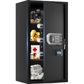 Home Safe Box With Digital Keypad Lock & Backup Keys, Anti-Theft Security Safes With Smart Alert System, Removable Shelf, Silent Mode, Personal Safe Box For Money Documents Valuables