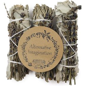 White Sage Smudge Sticks with Dried Lavender Buds - for Spiritual Cleansing, Spiritual Gifts, Witchcraft Supplies, Meditation Accessories - Pack of 3 Sage Sticks