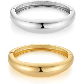 HZMAN 2Pcs Chunky Bracelets for Women Thick Wide Bangle Bracelet Irregular Open Hinge Wrist Cuff Bracelet Jewelry Gift