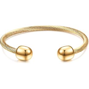 Vqysko Gold Cable Cuff Bracelet Fo Woman ، 18K Gold Plated Stain Detail Mesh Despale Open Bracelet Modelry for Women المجوهرات للنساء (الذهب)