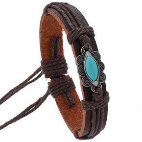 Genuine Leather Bracelet for Men Women, Braided Punk Biker Wristband, Adjustable 6.5-9.0 inches