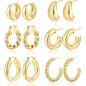 Dodder Gold Chunky Hoop Earrings for Women | 14K Gold Plated Lightweight Twisted Thick Open Hoop Earrings Set