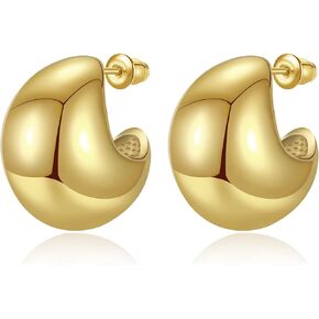Chunky Gold Hoop Earrings for Women, Lightweight Drop Hoops Earrings with 18K Real Gold Plated, Hypoallergenic Trendy Jewelry for Women