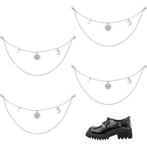 Wadorn 4pcs سلاسل الأحذية الفضية مزدوجة سلسلة التمهيد Sun Moon Star المعلقات للنساء زخارف Sock Strap سلسلة زخرفية متألقة للأحذية الرياضية السددة صندل عارض الأذواق بانت جينز كيس حقيبة