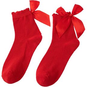 Floerns Women's Cute Ruffle Bow Socks Mid Calf Sock Soft Kawaii Crew Socks