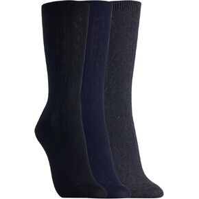 Clarks Women's Textured Crew Socks 3 Pair, Navy/Charcoal/Black, Women's 4-10 Shoe
