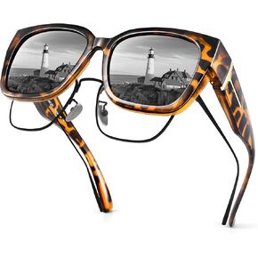 URUMQI Polarized Sunglasses Fit Over Glasses for Women, UV400 Protection Wrap-around Shades Trendy Oversized Square Lens