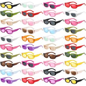 Pibupibu Wholesale 40 Pairs 90s Retro Rectangle Sunglasses Bulk Adults Unisex, Fun Colorful Y2k Glasses Party Favors