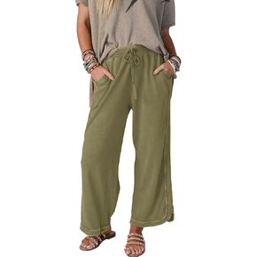 سروال عريض الساق عريض غير رسمي بصراحة قصر بيرزو خفيفة الوزن سراويل شاطئية الصيف مع جيوب in Kuwait