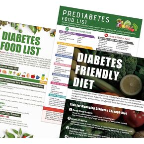 Diabetes Food List 3pcs,Meal Planner for Diabetics,Diabetes Information Chart,Prediabetic Meal Plan,Diabetes Information Chart w/Serving Size, Carbs, Calories, Protein, Glycemic Index (GI)
