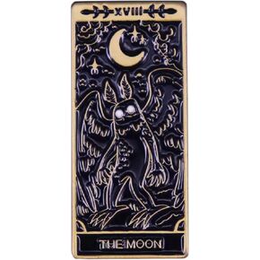 The Moon Moth Man Mothman XVIII Tarot Card Night Horror Halloween Goth Fortune Telling 1.2" Enamel Pin Badge