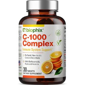 Biophix Vitamin C -1000 Mg 30 Tablets Complex - نباتي مع الحمضيات الكالسيوم Bioflavonoids Acerola Rutin - يدعم صحة المناعة