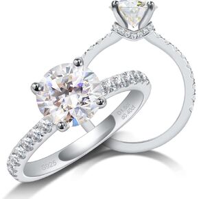 خواتم الخطبة مويسانيت للنساء مستديرة/زمرد قطع خواتم سوليتير S925 Sterling Silver D Lab Color Clos