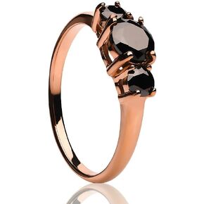 OVIEDO JEWELRY Rose Gold Titanium Wedding Solitaire Ring, Anniversary & Engagement Black CZ Woman's Ring, Titanium Three Gem Solitaire Shiny Band