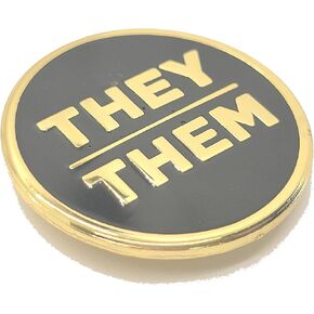 They Them Pronoun Pin Shiny Gold Circular Hard Enamel Nonbinary Pronoun Button Badge