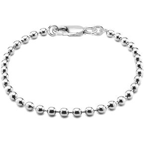 LeCalla 925 Sterling Silver Italian Handmade Round & Oval Bead Ball Strand Chain Bracelet for Women | Women's Silver Bead Ball Chain Bracelet (6.5, 7, 7.5, 8 Inches), Made in Italy