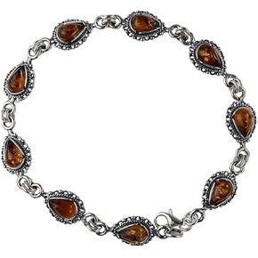 HolidayGiftShops Sterling Silver Baltic Honey Amber Bracelet Bajena, Genuine Baltic Amber Bracelet for Women, Amber Jewelry for Women, Amber Bracelets for Adults, Sterling Silver Collection