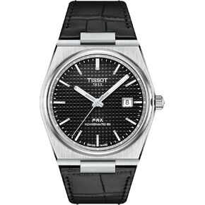 Tissot Mens PRX Powermatic 80 316L Stainless Steel case Automatic Watch, Black, Leather, 12 (T1374071605100)