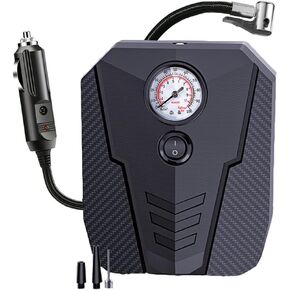 Tire Inflator Portable Car Air Compressor,12V Electric Car Air Pump with Analog Display 100 psi Dial Gauge Inflator with Adaptors for Bicycles, Trucks, Balls,Cars