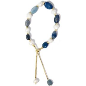Cultured Freshwater Pearls and Natural Stones Beaded Gold Bracelet Christmas gifts for Women Multicolor Adjustable Slider Bracelets Aventurine/Morganite/Sunstone/Agate Charm Jewelry Synthetic Pearl