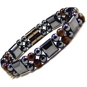 Accents Kingdom Magneitc Bracelet Hematite Bracelet with Dual Strand Tiger's Eyes Beads