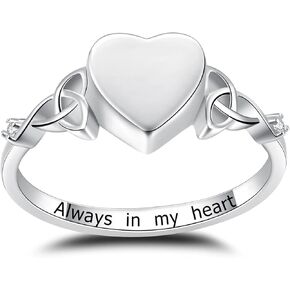 Heart Cremation Ring for Ashes: 925 Sterling Silver Forever in My Heart Carved Urn Keepake Rings Memorial Jewelry for Women Men