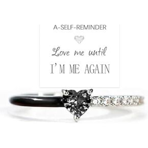 أحبني حتى أكون مرة أخرى أنا أسود مقطوع نصف حلقة المينا ، S925 Sterling Silver Heart Rings هدية خاتم حب الذات ، هدايا عيد ميلاد خواتم القلب للنساء ، الابنة ، الزوجة ، الأصدقاء