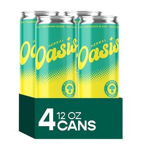 Herbal Oasis Tropical Twist 4-Pack - Mood-Boosting Mushroom Social Tonic, with Lion’s Mane, L-Theanine & Vitamin B12 - Low Calorie Vegan Drink, Non-Alcoholic for Mindfulness & Balance, 12 fl oz