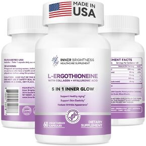L-Ergothioneine Supplements with Hyaluronic Acid & Collagen for Women, Non-GMO, Gluten Free, Vegan, Promotes Longevity & Healthy Aging, 60 Capsules