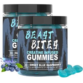 DYALE Beast Bites Creatine Bites - 5g Creatine Monohydrate Per Serving - No Sugar or Artificial Colors - Low-Calorie, Vegan & Halal - Blue Raspberry Flavor - 30 Gummies (2pcs)
