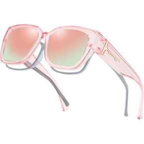 Xfeel Polarized Sunglasses Over Glasses for Women Oversized Fit Over Sunglasses with Rhinestone Accents for Driving