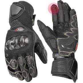 KEMIMOTO Leather Motorcycle Gloves for Men and Women, Riding Racing Gloves with ESA Cushioning Kevlar Carbon Fiber Knuckle Protection for Dirt Bike Motorbike Outdoor Sports