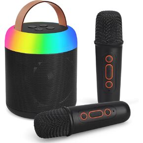 Mini Party Karaoke Machine Toy for Kids Audlts, Portable Bluetooth 5.3 Speaker Led Lights with 2 Wireless Microphones for Girls Boys Birthday, Holiday Stocking Stuffer Present Pink
