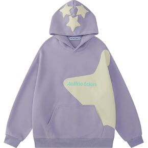 Aelfric Eden Star Graphic Hoodies Purple Print Hoodie Unisex Oversized Hooded Sweatshirt Long Sleeve Pocket Pullover